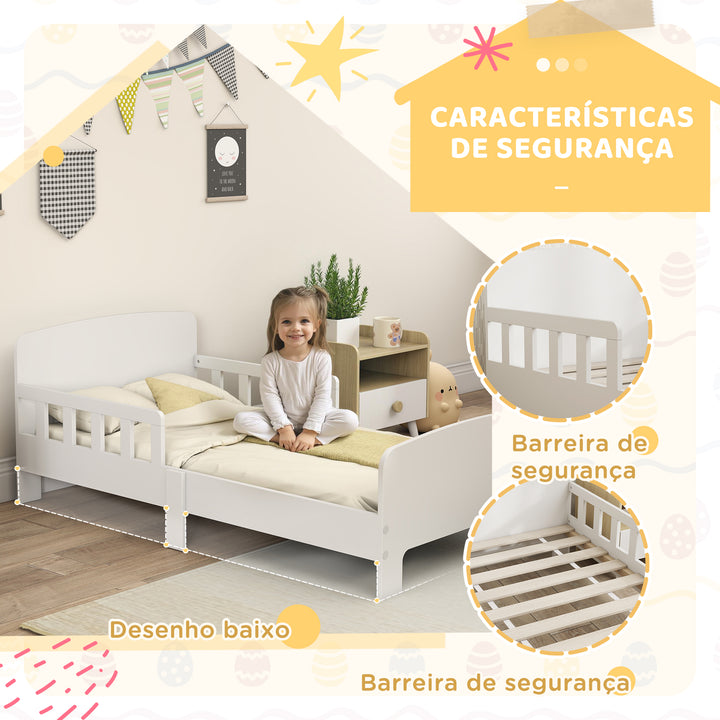 Cama para Crianças 70x140 cm Cama Infantil com Barreira Anticaídas e Estrado para Meninos e Meninas de 3-8 Anos Branco