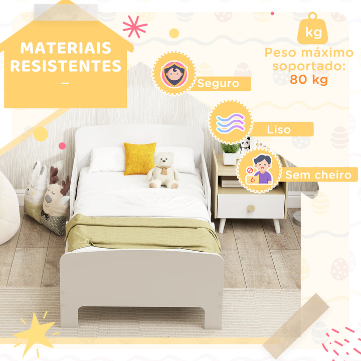 Cama para Crianças 70x140 cm Cama Infantil com Barreira Anticaídas e Estrado para Meninos e Meninas de 3-8 Anos Branco