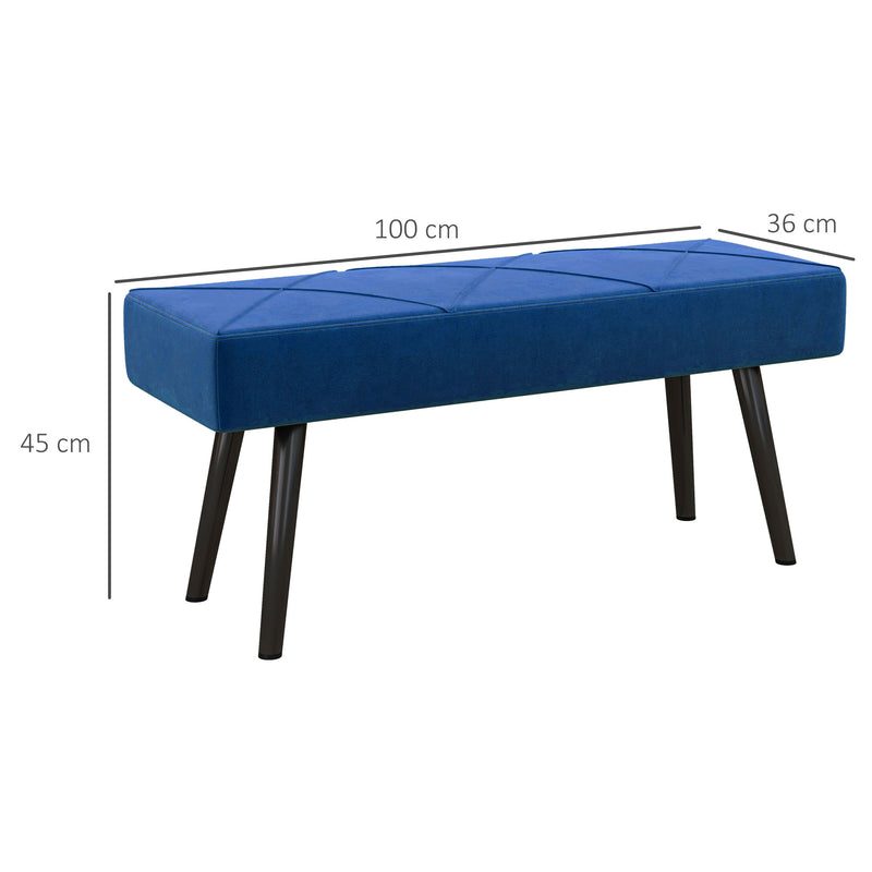 Banco de Pé de Cama Multifuncional Banco de Pé de Cama Moderno Banco de Dormitório com Pés de Aço e Assento Acolchoado Carga Máxima 120 kg Entrada Corredor 100x36x45 cm Azul