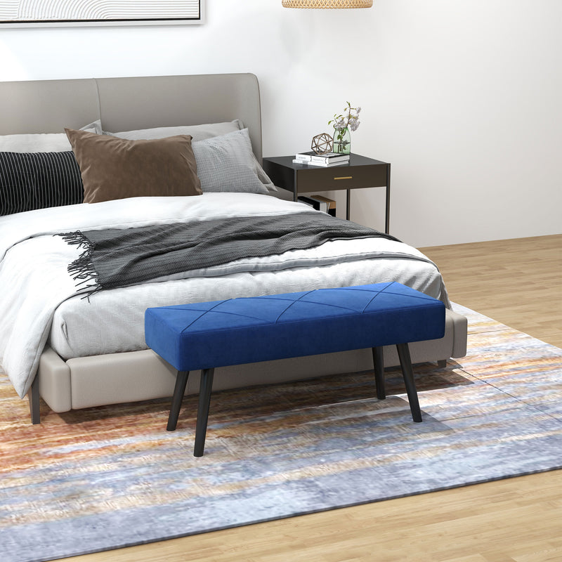 Banco de Pé de Cama Multifuncional Banco de Pé de Cama Moderno Banco de Dormitório com Pés de Aço e Assento Acolchoado Carga Máxima 120 kg Entrada Corredor 100x36x45 cm Azul