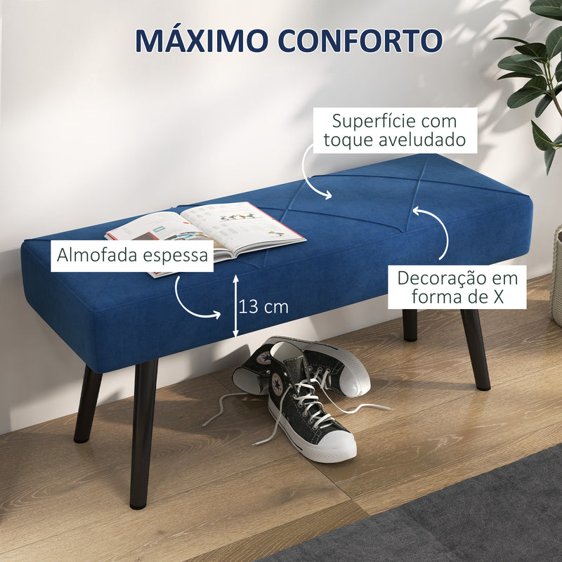 Banco de Pé de Cama Multifuncional Banco de Pé de Cama Moderno Banco de Dormitório com Pés de Aço e Assento Acolchoado Carga Máxima 120 kg Entrada Corredor 100x36x45 cm Azul