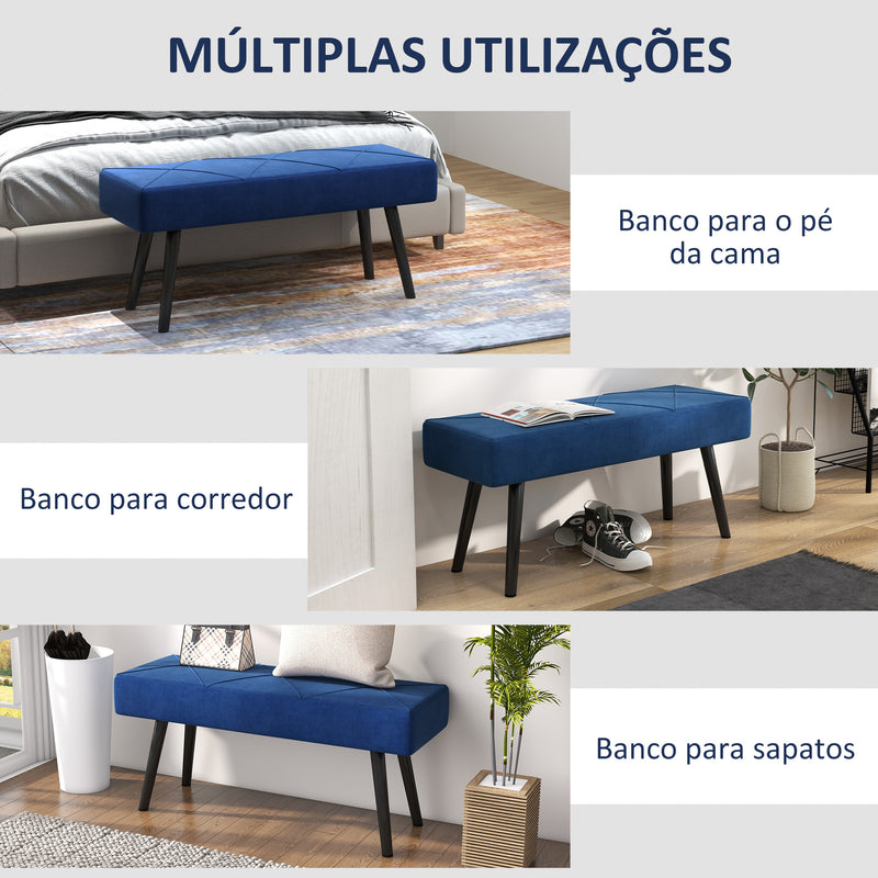 Banco de Pé de Cama Multifuncional Banco de Pé de Cama Moderno Banco de Dormitório com Pés de Aço e Assento Acolchoado Carga Máxima 120 kg Entrada Corredor 100x36x45 cm Azul