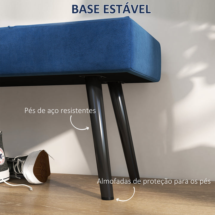 Banco de Pé de Cama Multifuncional Banco de Pé de Cama Moderno Banco de Dormitório com Pés de Aço e Assento Acolchoado Carga Máxima 120 kg Entrada Corredor 100x36x45 cm Azul
