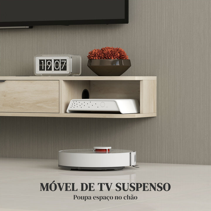 Móvel de TV Suspenso Móvel de TV para Sala com Gaveta Rebatível 2 Prateleiras Abertas Orifício para Cabos Estilo Moderno para Televisão 50 Polegadas 120x24x16 cm Madeira