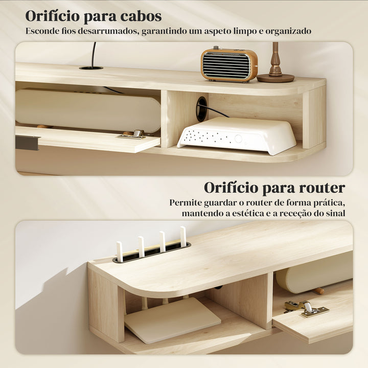 Móvel de TV Suspenso Móvel de TV para Sala com Gaveta Rebatível 2 Prateleiras Abertas Orifício para Cabos Estilo Moderno para Televisão 50 Polegadas 120x24x16 cm Madeira
