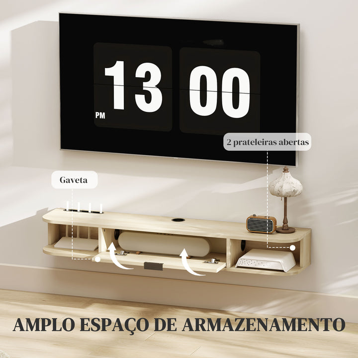 Móvel de TV Suspenso Móvel de TV para Sala com Gaveta Rebatível 2 Prateleiras Abertas Orifício para Cabos Estilo Moderno para Televisão 50 Polegadas 120x24x16 cm Madeira