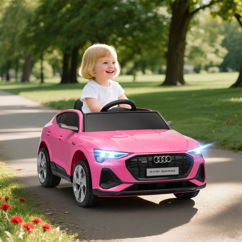 Carro Elétrico Audi E-Tron 12V para Crianças acima de 3 Anos com Controle Remoto Faróis Buzina Música MP3 TF USB e Abertura da Porta 3-8km/h 108x60x47 cm Rosa