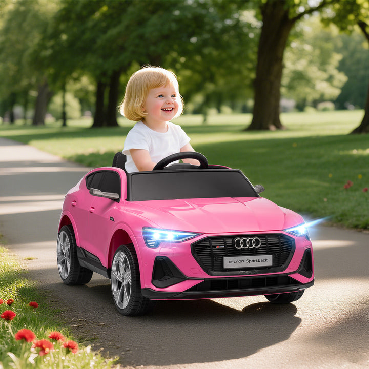 Carro Elétrico Audi E-Tron 12V para Crianças acima de 3 Anos com Controle Remoto Faróis Buzina Música MP3 TF USB e Abertura da Porta 3-8km/h 108x60x47 cm Rosa