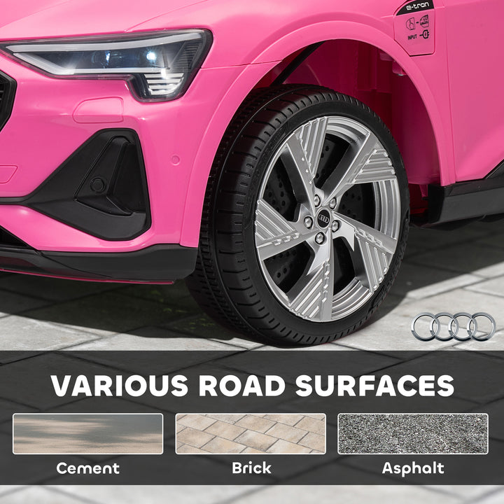 Carro Elétrico Audi E-Tron 12V para Crianças acima de 3 Anos com Controle Remoto Faróis Buzina Música MP3 TF USB e Abertura da Porta 3-8km/h 108x60x47 cm Rosa