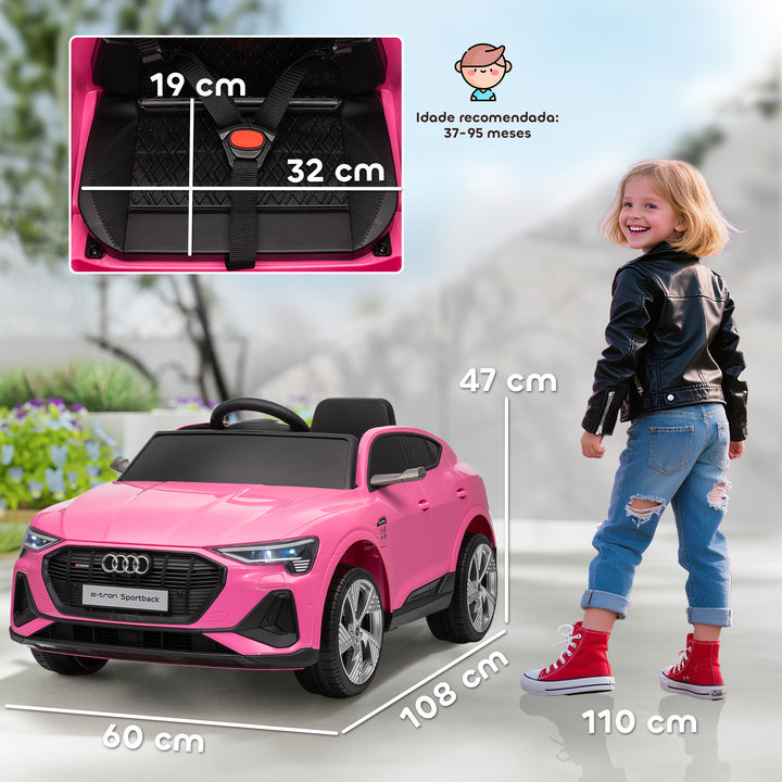 Carro Elétrico Audi E-Tron 12V para Crianças acima de 3 Anos com Controle Remoto Faróis Buzina Música MP3 TF USB e Abertura da Porta 3-8km/h 108x60x47 cm Rosa