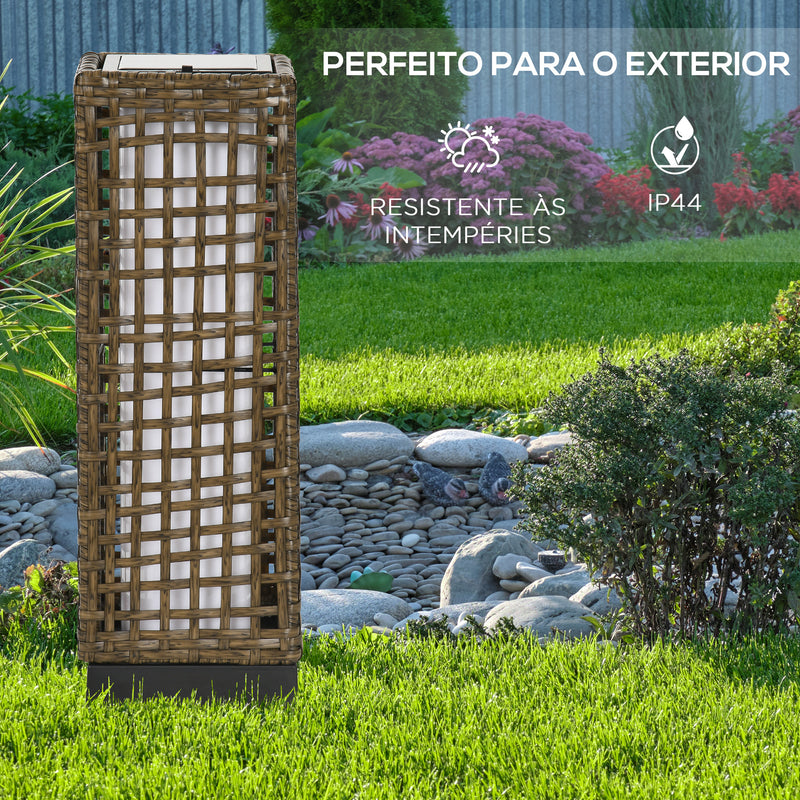 Candeeiro de Jardim de Vime Sintético Candeeiro Solar de Exterior com Luzes LED Ligar/Desligar Automático para Varanda Pátio 15,5x15,5x46 cm Marrom Areia