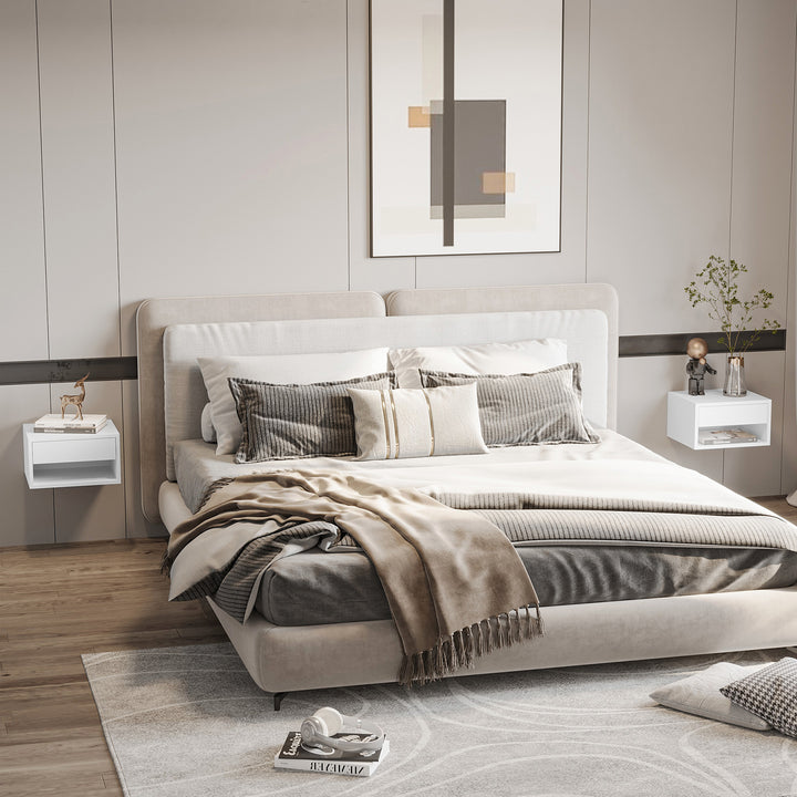 Conjunto de 2 Mesas de Cabeceira Flutuantes Mesas de Cabeceira com Gaveta para Dormitório 37x32x21 cm Branco