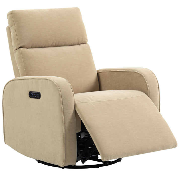Poltrona Relax Reclinável Elétrica com Motor Duplo, Poltrona de Chenille Giratória e de Balanço com Apoio de Cabeça Ajustável, Portas USB e USB-C, Apoio para os Pés, Botões Iluminados, Bege