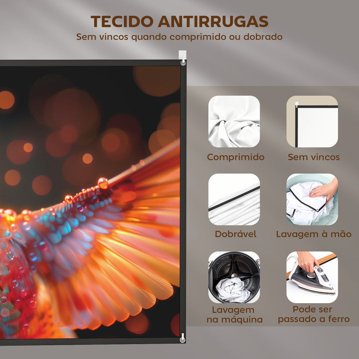 Tela de Projetor Manual 120 Polegadas, Ecrã de Projeção, Formato 16:9, HD 4K/8K, Tecido Lavável, para Interior e Exterior, Cinema em Casa, Escritório, Pátio, Branco