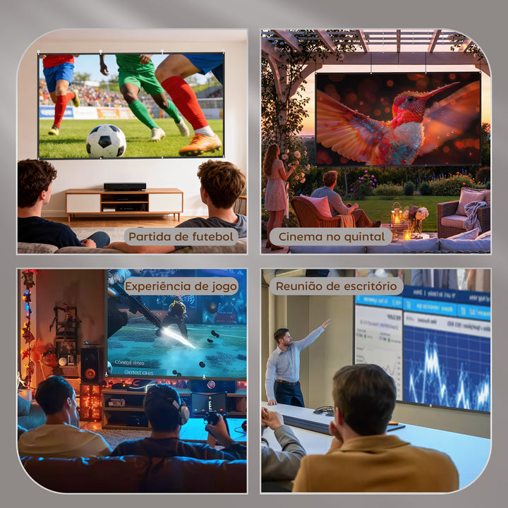 Tela de Projetor Manual 120 Polegadas, Ecrã de Projeção, Formato 16:9, HD 4K/8K, Tecido Lavável, para Interior e Exterior, Cinema em Casa, Escritório, Pátio, Branco