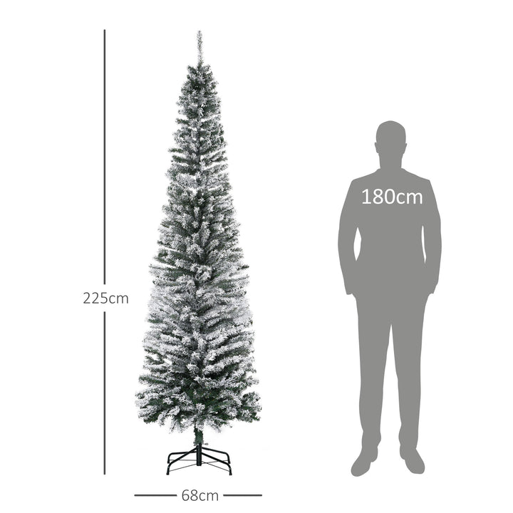 Árvore de Natal 225 cm Árvore de Natal Artificial Nevado com 738 Ramos e Suporte de Metal Árvore de Natal para Sala de Estar Verde e Branco