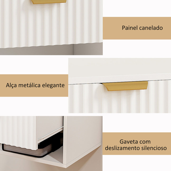 Conjunto de 2 Mesas de Cabeceira Flutuantes Estreitas Mesas de Cabeceira para Quarto com Gaveta com Frente Canelada e Prateleira Aberta 40x34x29 cm Branco