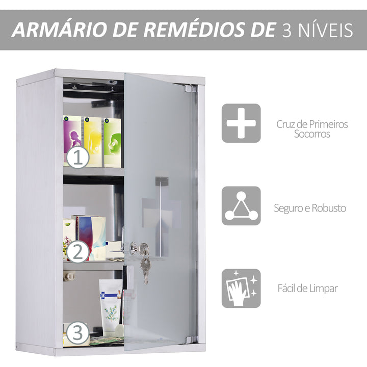 Armário em Casa de banho Armazenar Medicamentos 50x30x18 cm primeiros socorros aço inoxidável