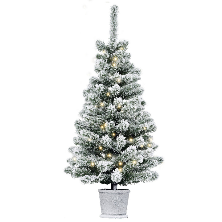 Árvore de Natal Pequena Artificial Ø40x90cm com Luzes LED 116 Ramas Vaso Desmontável e Suporte de Metal Decoração de Natal para Interior Verde e Branco