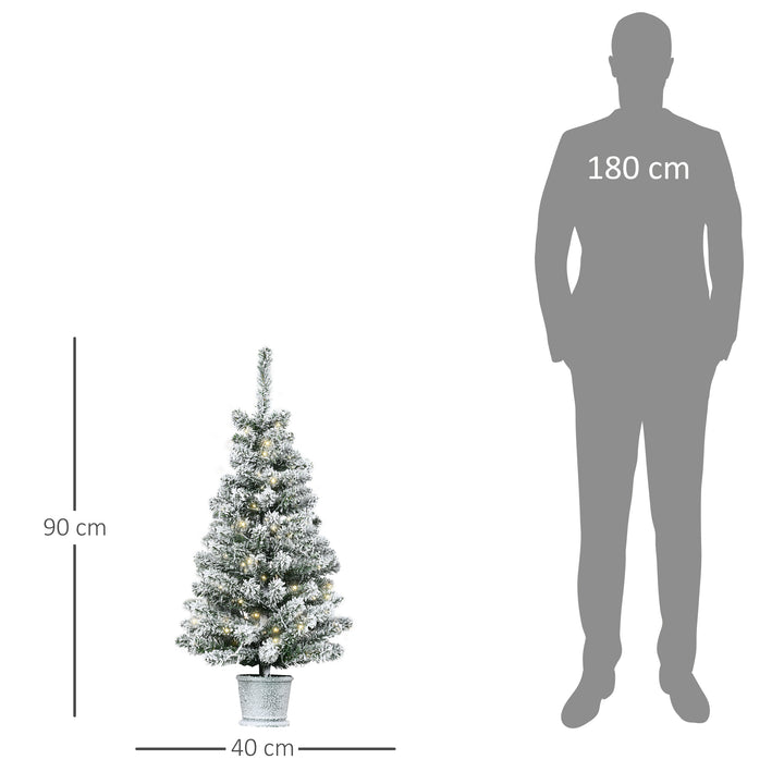 Árvore de Natal Pequena Artificial Ø40x90cm com Luzes LED 116 Ramas Vaso Desmontável e Suporte de Metal Decoração de Natal para Interior Verde e Branco