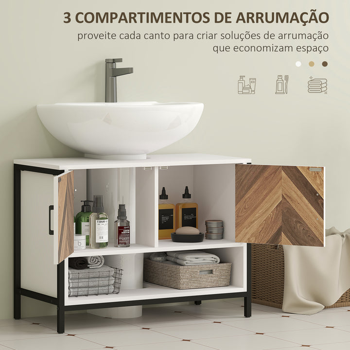 Móvel para Lavatório Pousar Móvel para Lavatório de Pé Móvel Casa de Banho com 2 Portas e Compartimento Aberto para Lavatório com ou sem Pedestral 80x40x60 cm Branco e Madeira