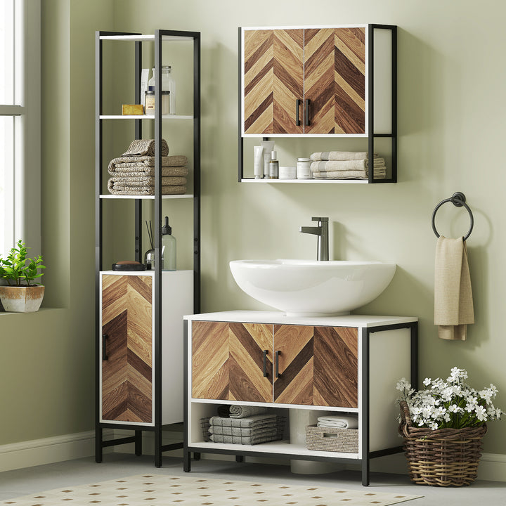 Móvel para Lavatório Pousar Móvel para Lavatório de Pé Móvel Casa de Banho com 2 Portas e Compartimento Aberto para Lavatório com ou sem Pedestral 80x40x60 cm Branco e Madeira