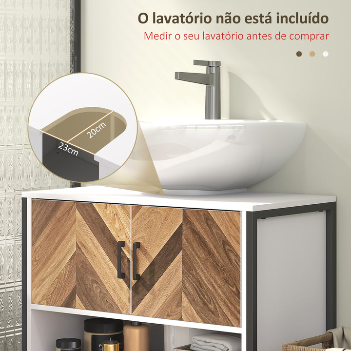 Móvel para Lavatório Pousar Móvel para Lavatório de Pé Móvel Casa de Banho com 2 Portas e Compartimento Aberto para Lavatório com ou sem Pedestral 80x40x60 cm Branco e Madeira