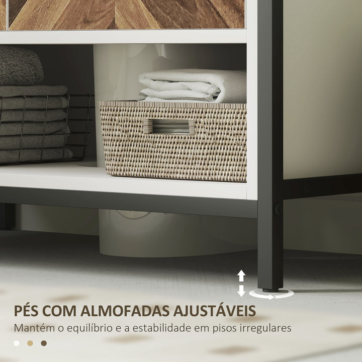 Móvel para Lavatório Pousar Móvel para Lavatório de Pé Móvel Casa de Banho com 2 Portas e Compartimento Aberto para Lavatório com ou sem Pedestral 80x40x60 cm Branco e Madeira