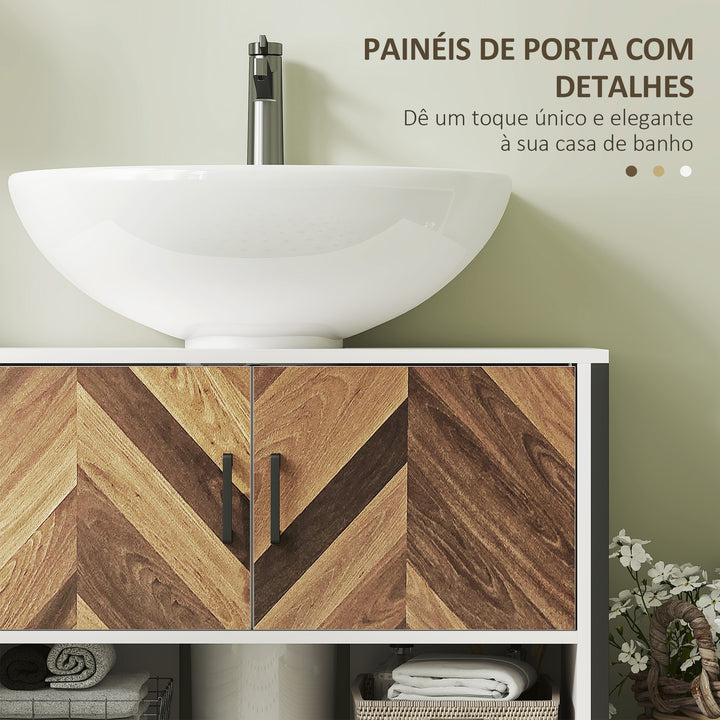 Móvel para Lavatório Pousar Móvel para Lavatório de Pé Móvel Casa de Banho com 2 Portas e Compartimento Aberto para Lavatório com ou sem Pedestral 80x40x60 cm Branco e Madeira