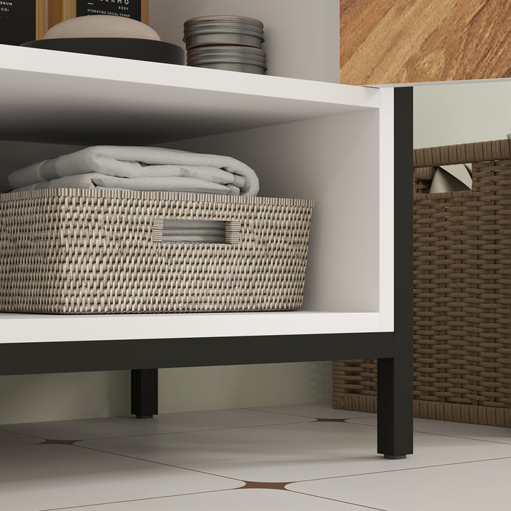 Móvel para Lavatório Pousar Móvel para Lavatório de Pé Móvel Casa de Banho com 2 Portas e Compartimento Aberto para Lavatório com ou sem Pedestral 80x40x60 cm Branco e Madeira