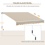 Toldo Manual Retrátil 350x250 cm Toldo para Varanda com Manivela de Metal Impermeável e Anti-UV Toldo Enrolável de Exterior para Jardim Terraço Janelas Creme