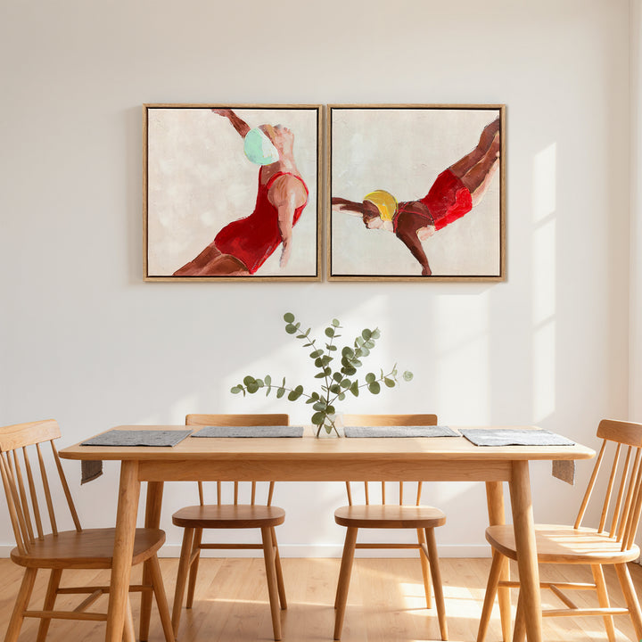 Pinturas em Tela de Figuras Dinâmicas à Mão 40x40 cm 2 Peças Pinturas de Arte de Parede Emolduradas Decoração Moderna para Quarto Sala Cozinha Vermelho