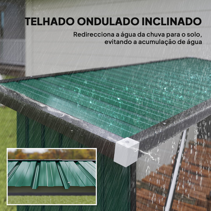 Abrigo para Lenha de Aço Galvanizado Abrigo para Lenha de Exterior Armazenamento de Troncos com Base Elevada e Teto Inclinado 213x66,5x150 cm Verde