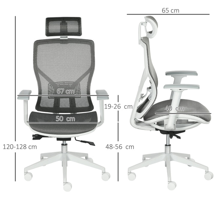 Cadeira de Escritório Giratória com Altura Ajustável Apoio para os Braços Apoio para a Cabeça e Suporte Lombar Reguláveis Encosto Alto 67x65x120-128cm Cinza