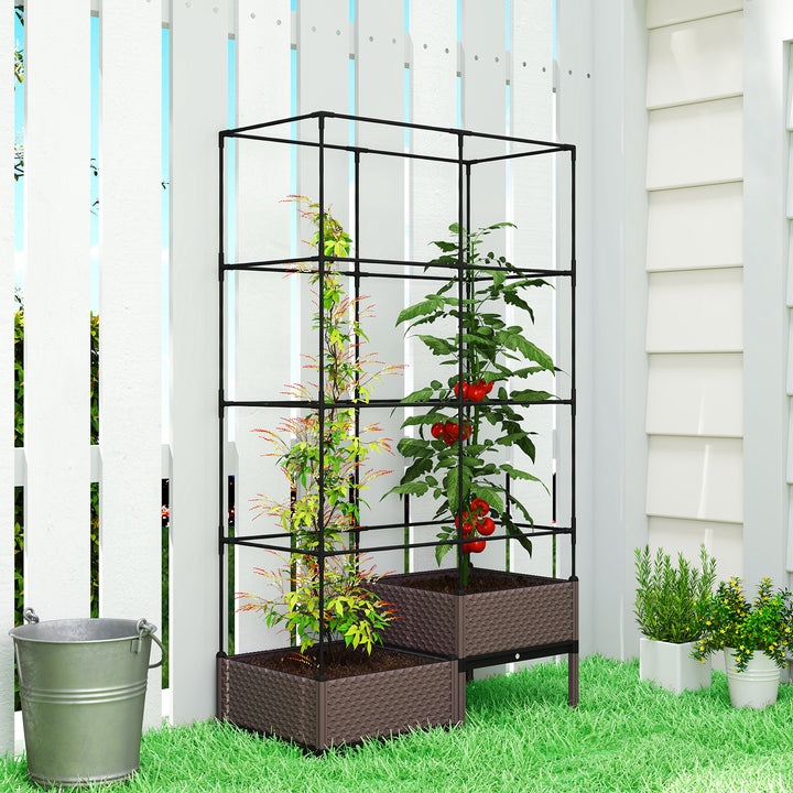 Floreira com Grade Metálica Floreira Exterior Grande para Plantas Trepadeiras 2 Caixas de PP com Orifícios de Drenagem Tampões Vaso Elevado para Jardim ou Pátio 100x50x174 cm Preto