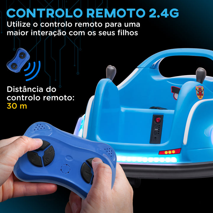 Carrinho de Choque Elétrico para Crianças Carro de Choque com Licença Angry Birds Bateria 12V Controlo Remoto Rotação de 360° Carrinho de Choque com Luzes LED Música 73x73x44 cm Azul