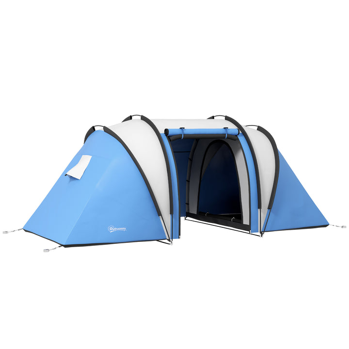 Tenda de Campismo Familiar para 4-5 Pessoas Tenda de Campismo Túnel Impermeável 3000 mm com 2 Quartos Bolsa de Transporte e Gancho Ideal para Caminhadas e Pesca Azul