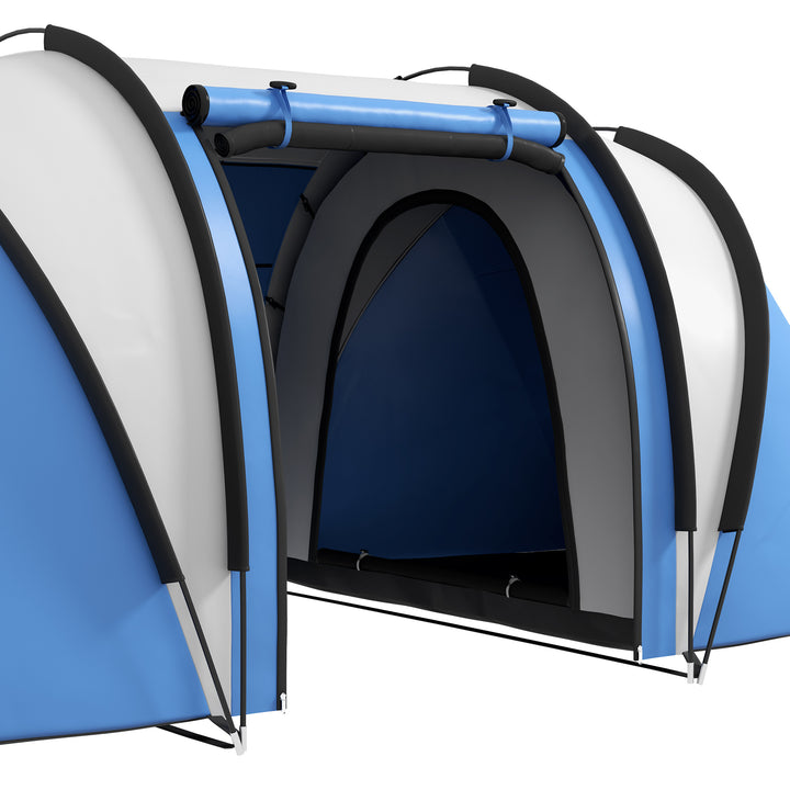 Tenda de Campismo Familiar para 4-5 Pessoas Tenda de Campismo Túnel Impermeável 3000 mm com 2 Quartos Bolsa de Transporte e Gancho Ideal para Caminhadas e Pesca Azul