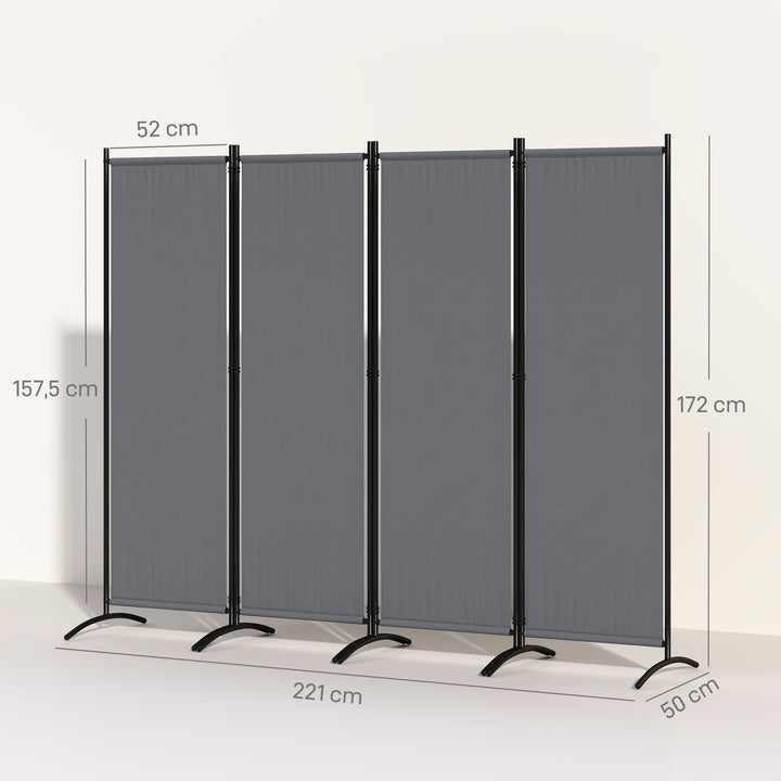 Biombo Separador de Ambientes de 4 Painéis Biombo Dobrável 221x172 cm com Pés Largos Biombo Exterior para Terraço Pátio Jardim Cinza Escuro