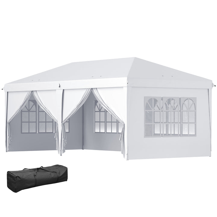 Tenda para Festas 585x295x270 cm com Paredes Laterais Amovíveis Tenda Dobrável com 2 Portas com Fecho de Correr 4 Janelas e Bolsa de Transporte Branco