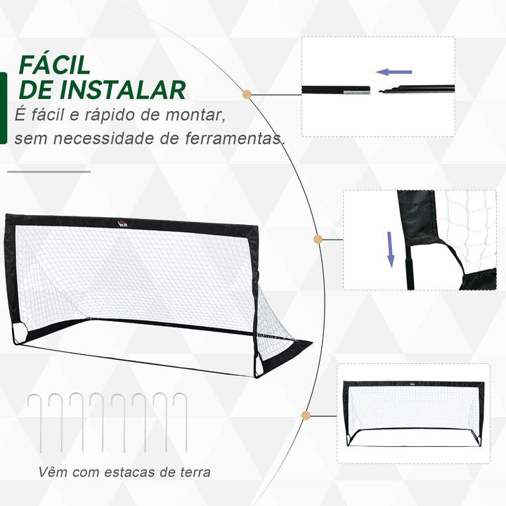 Balizas de Futebol Dobráveis Balizas de Futebol para Crianças e Adultos com Saco de Transporte para Exterior Jardim Treino 183x90x90 cm Preto