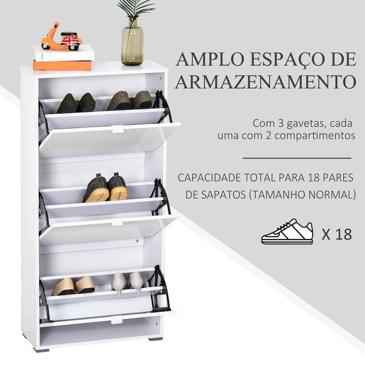 Armário de sapatos com 6 prateleiras Porta Inclinada capacidade de 18 Pares Branco