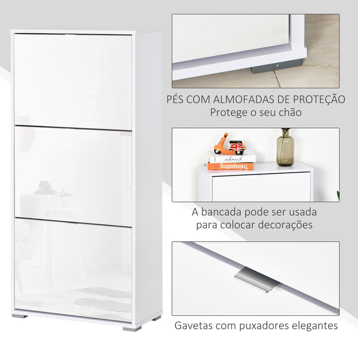 Armário de sapatos com 6 prateleiras Porta Inclinada capacidade de 18 Pares Branco