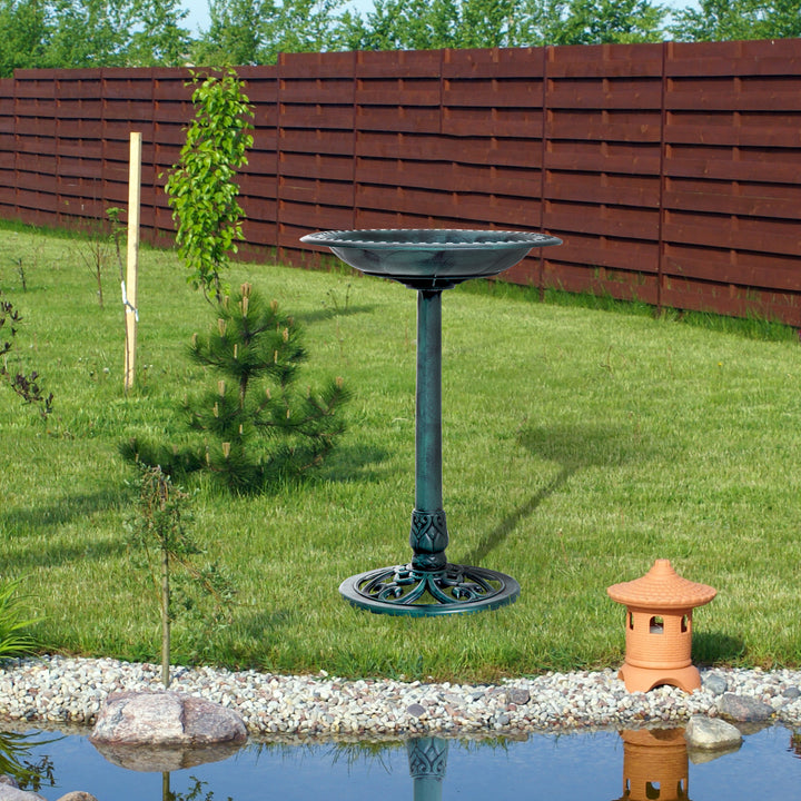 Banho para Pássaros de Jardim ao Ar Livre Altura 70 cm Bebedouro com Design de Flor-de-Lis e Acabamento Envelhecido Leve e Resistente Verde