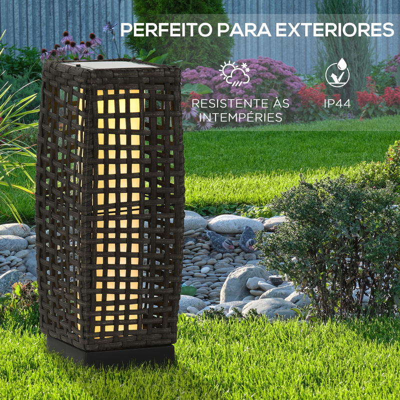 Candeeiro de Jardim de Vime Sintético Candeeiro Solar de Exterior com Luzes LED Ligar/Desligar Automático para Varanda Pátio 17x17x46 cm Cinza