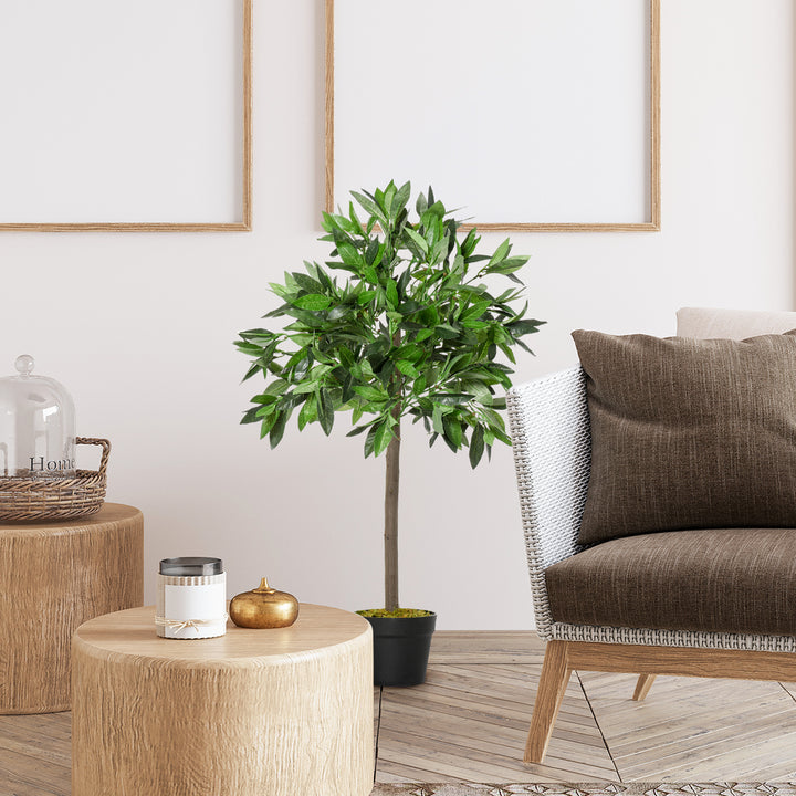 2 plantas artificiais de 90 cm de altura árvore de Laurel com vaso para sala de estar exterior Verde