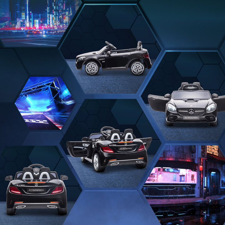 Carro Elétrico Mercedes SLC 300 12V para Crianças de 3-6 Anos com Controlo Remoto Faróis LED Buzina Música TF USB e Abertura da Porta 3-5km/h 107x62,5x44 cm Preto