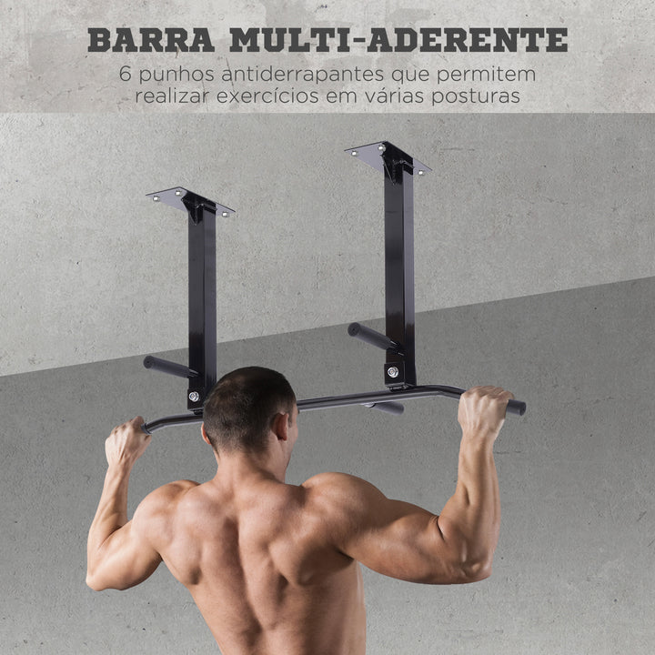 Barra de Elevação de Parede Barra Pull-Up de Aço para Treino em Casa Carga Máxima 150 kg 105,5x28x49 cm Preto