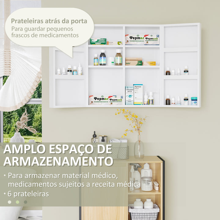 Armário para Medicamentos Armário de Primeiros Socorros de Parede em Aço de 3 Níveis Armário de Casa de Banho com Fecho e 2 Chaves para Cozinha 55x18x60 cm Branco