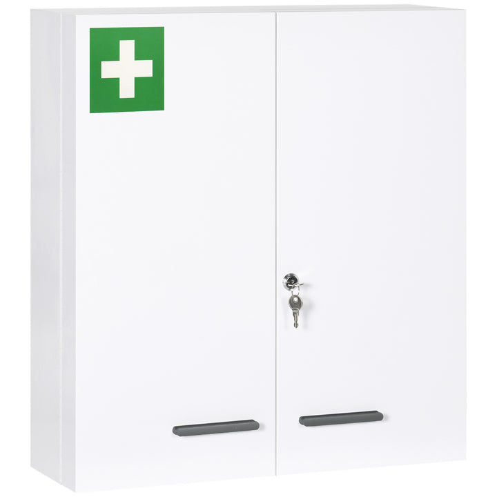 Armário para Medicamentos Armário de Primeiros Socorros de Parede em Aço de 3 Níveis Armário de Casa de Banho com Fecho e 2 Chaves para Cozinha 55x18x60 cm Branco